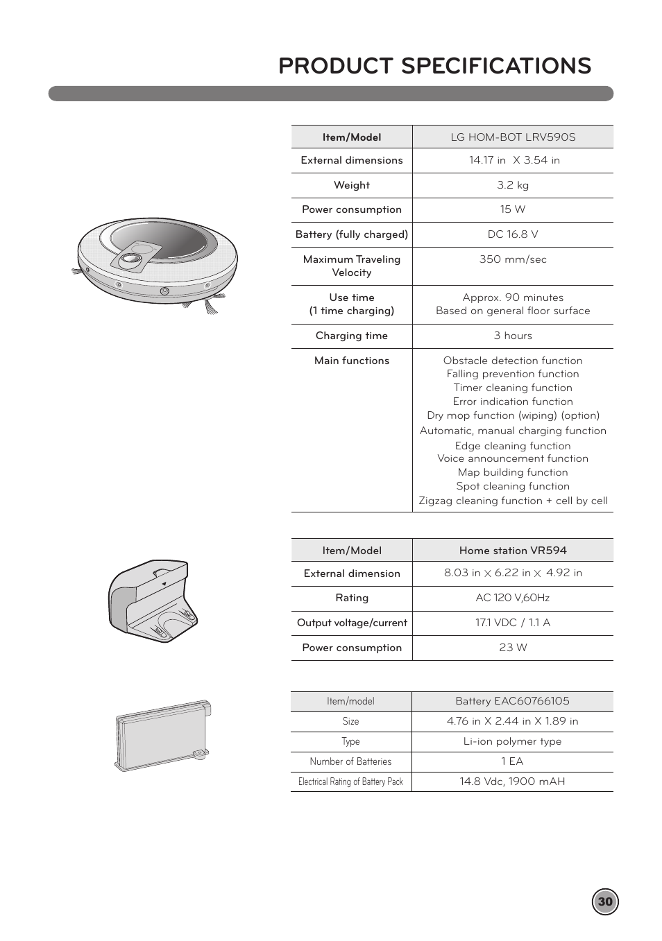 Product specifications | LG LrV590S User Manual | Page 34 / 36