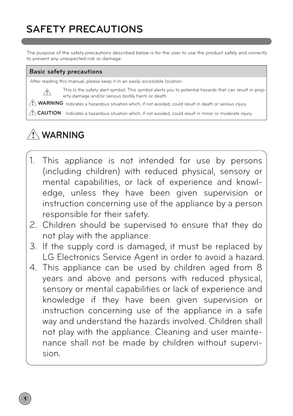 Safety precautions, Warning | LG LrV590S User Manual | Page 5 / 36