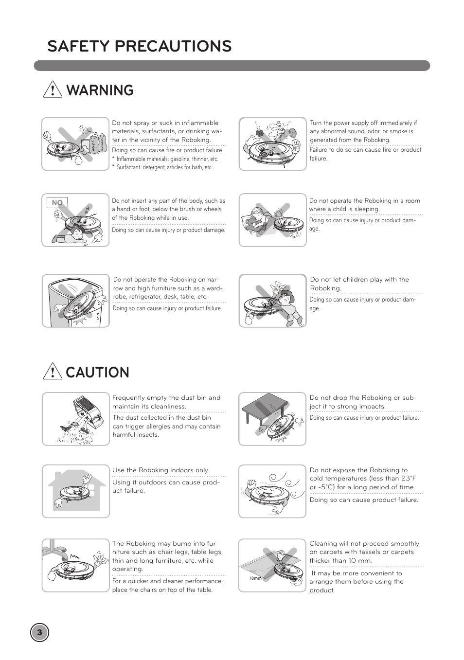 Safety precautions, Warning caution | LG LrV590S User Manual | Page 7 / 36