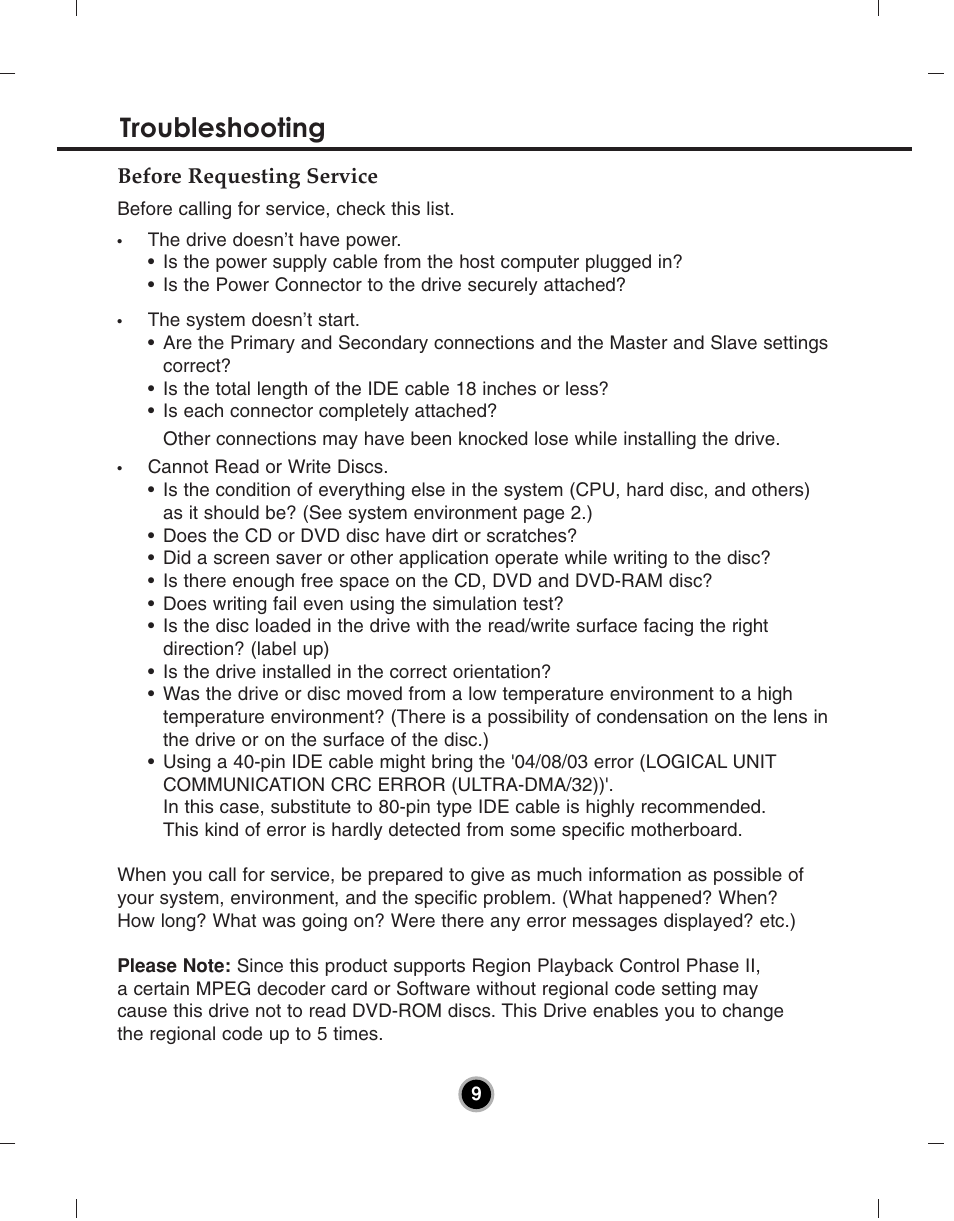 Troubleshooting | LG GH22NP21 User Manual | Page 12 / 14