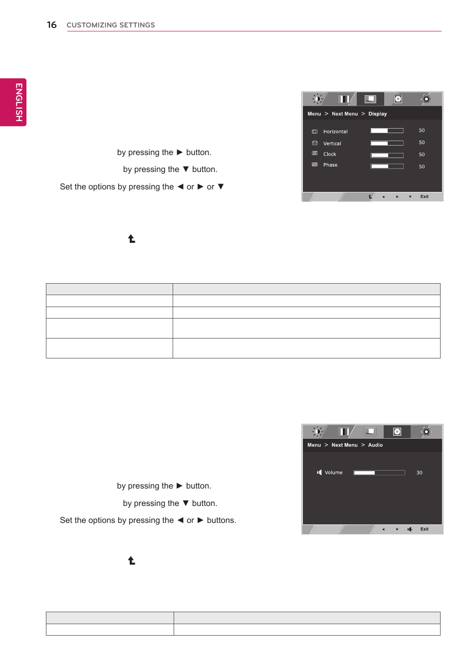 Display, Volume, English | LG 27EA53V-P User Manual | Page 16 / 31