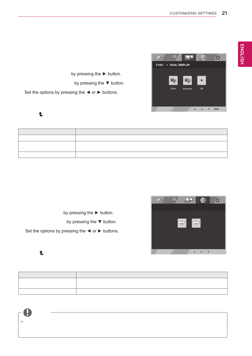 Dual display, Dual web, English | LG 27EA53V-P User Manual | Page 21 / 31