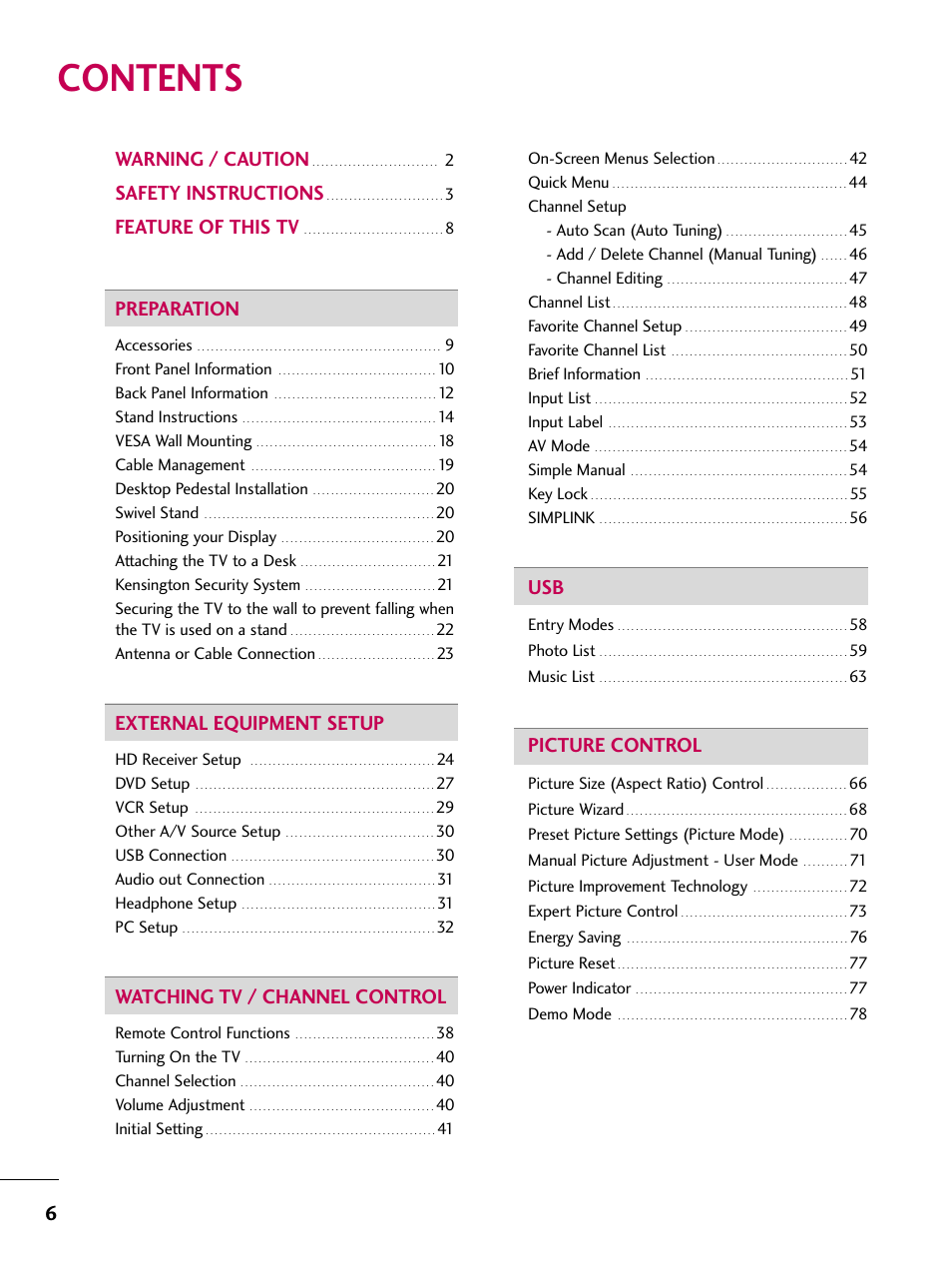 LG 32LD350 User Manual | Page 6 / 134