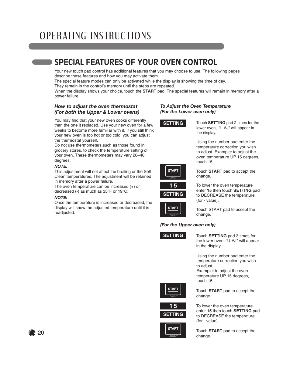 Special features of your oven control | LG LDE3015SB User Manual | Page 20 / 47