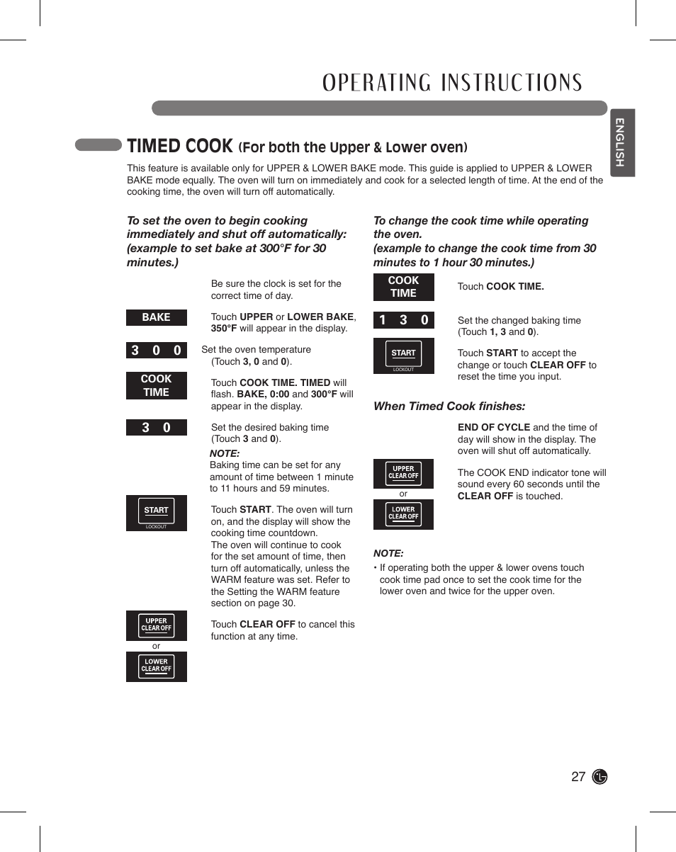 Timed cook, For both the upper & lower oven) | LG LDE3015SB User Manual | Page 27 / 47