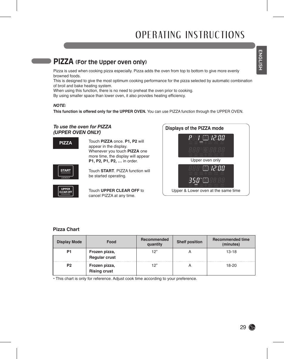 Pizza, For the upper oven only) | LG LDE3015SB User Manual | Page 29 / 47