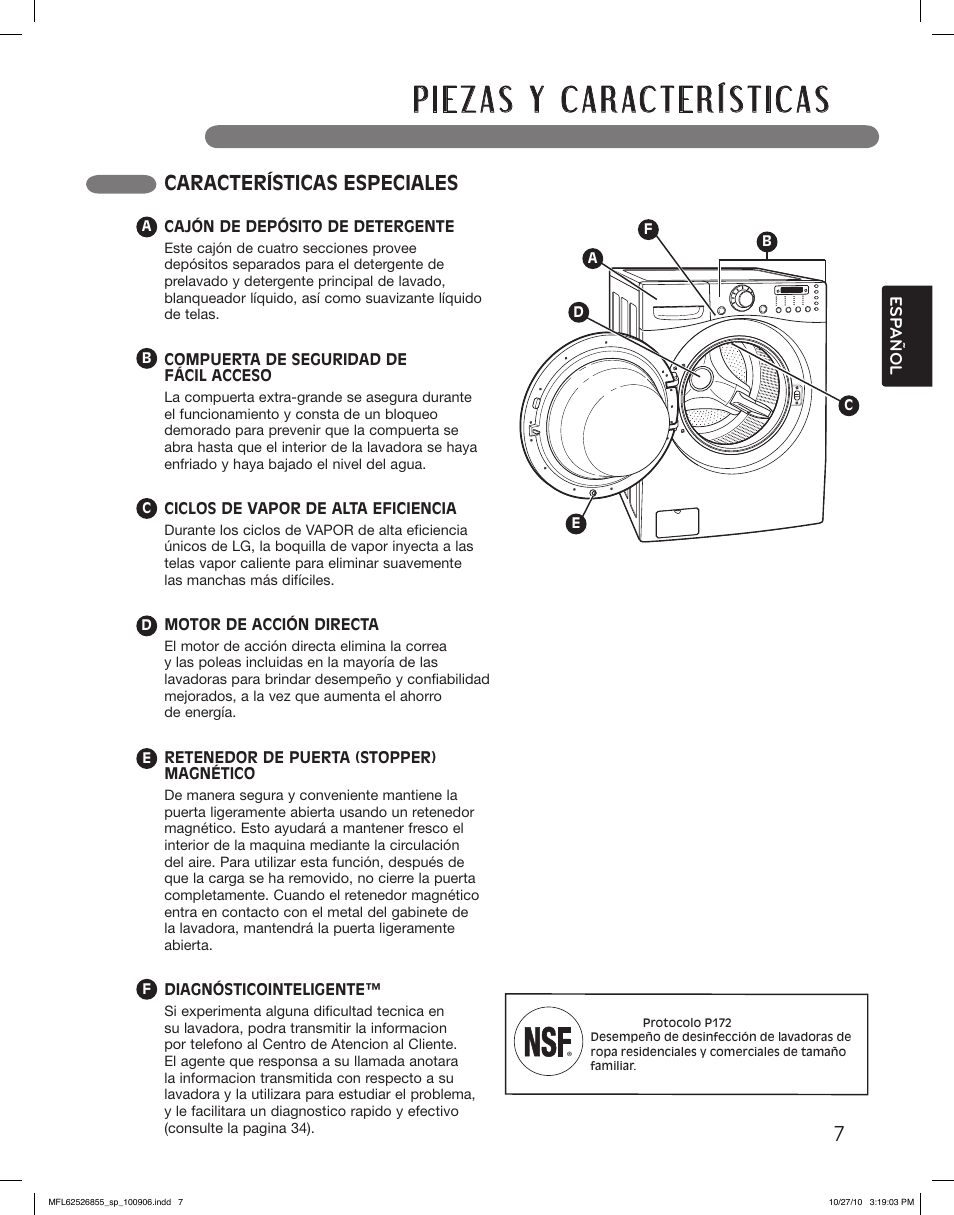 Lea todas las instrucciones antes de usar, Características especiales | LG WM3360HRCA User Manual | Page 43 / 108