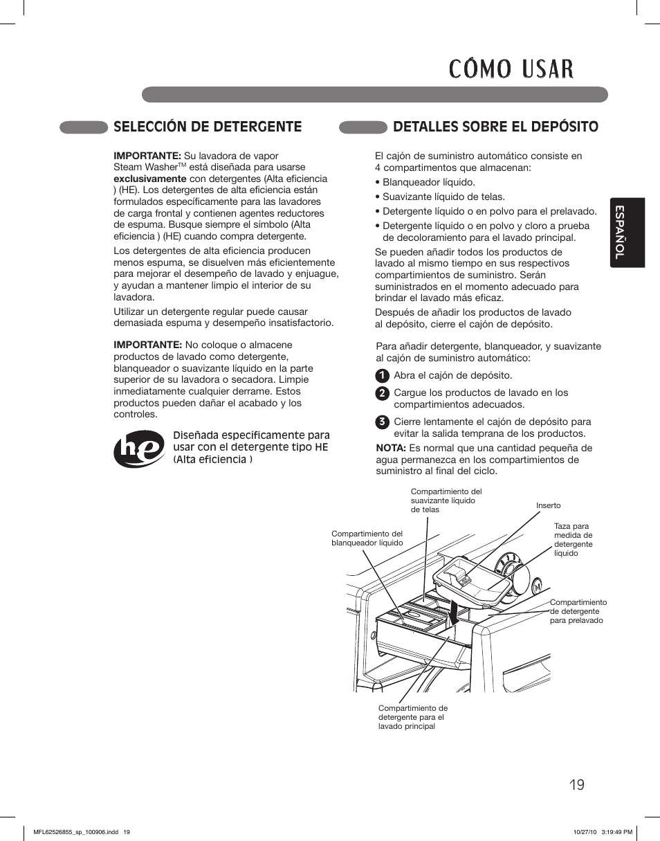 Selección de detergente detalles sobre el depósito | LG WM3360HRCA User Manual | Page 55 / 108