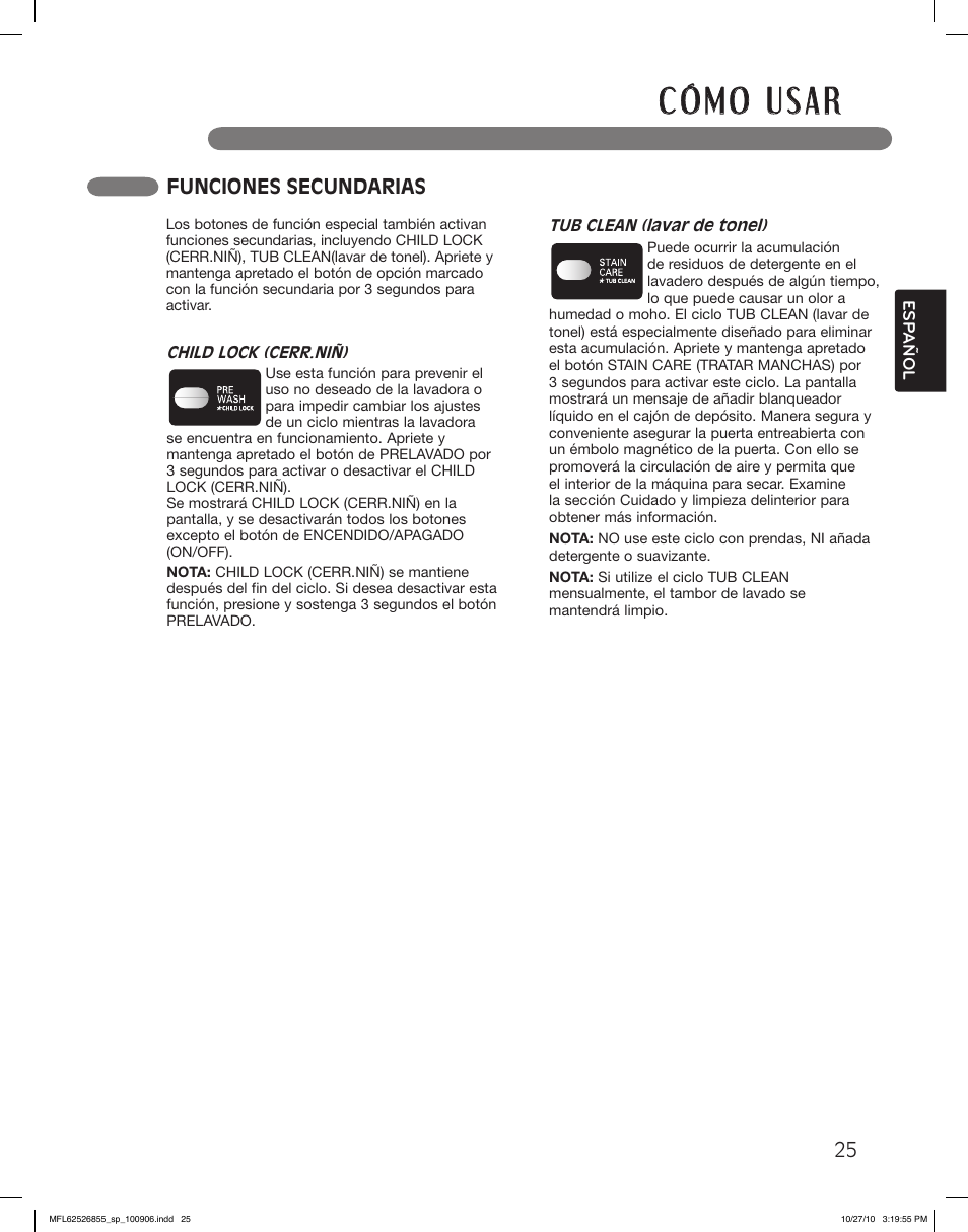 Funciones secundarias | LG WM3360HRCA User Manual | Page 61 / 108