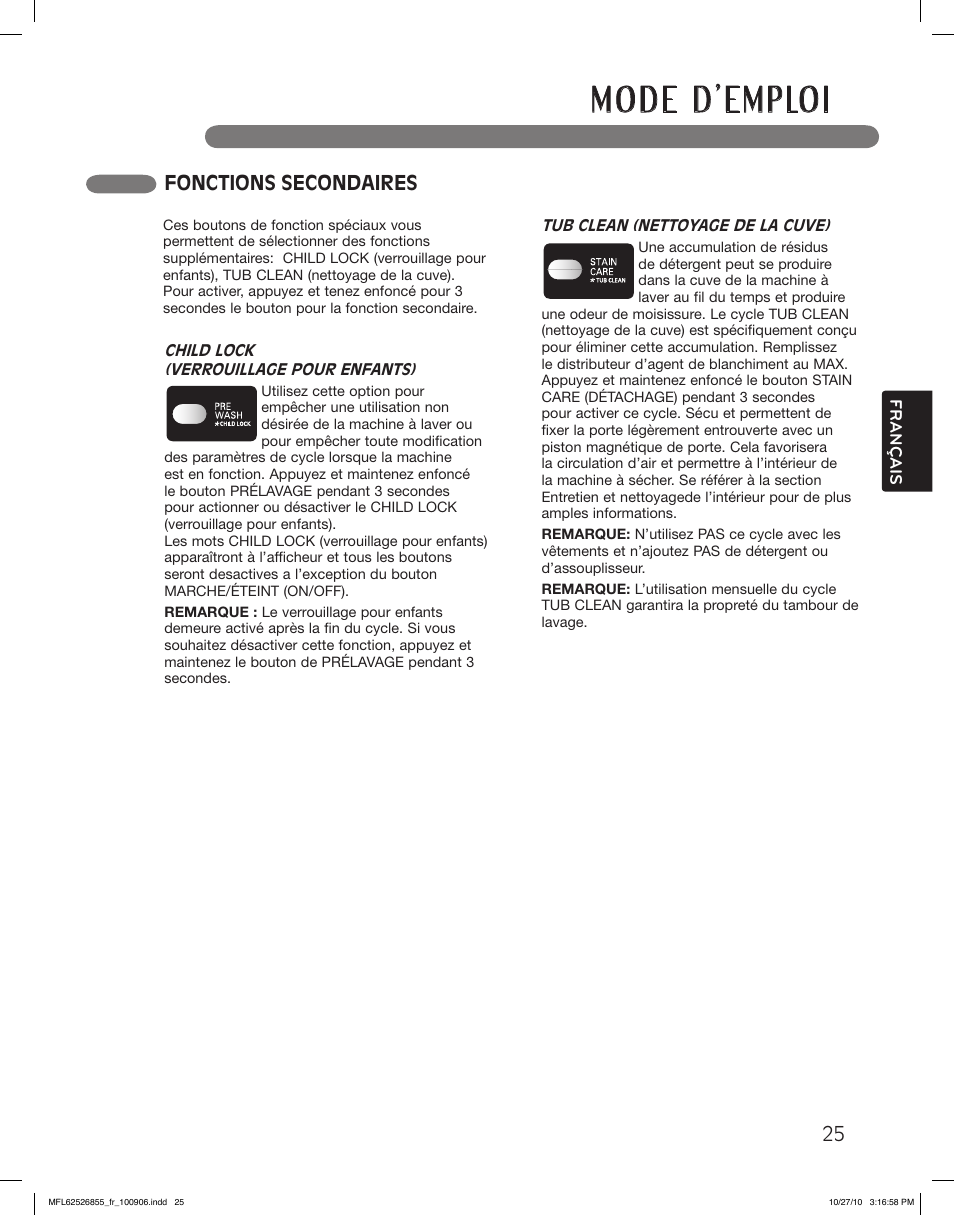 Fonctions secondaires | LG WM3360HRCA User Manual | Page 97 / 108