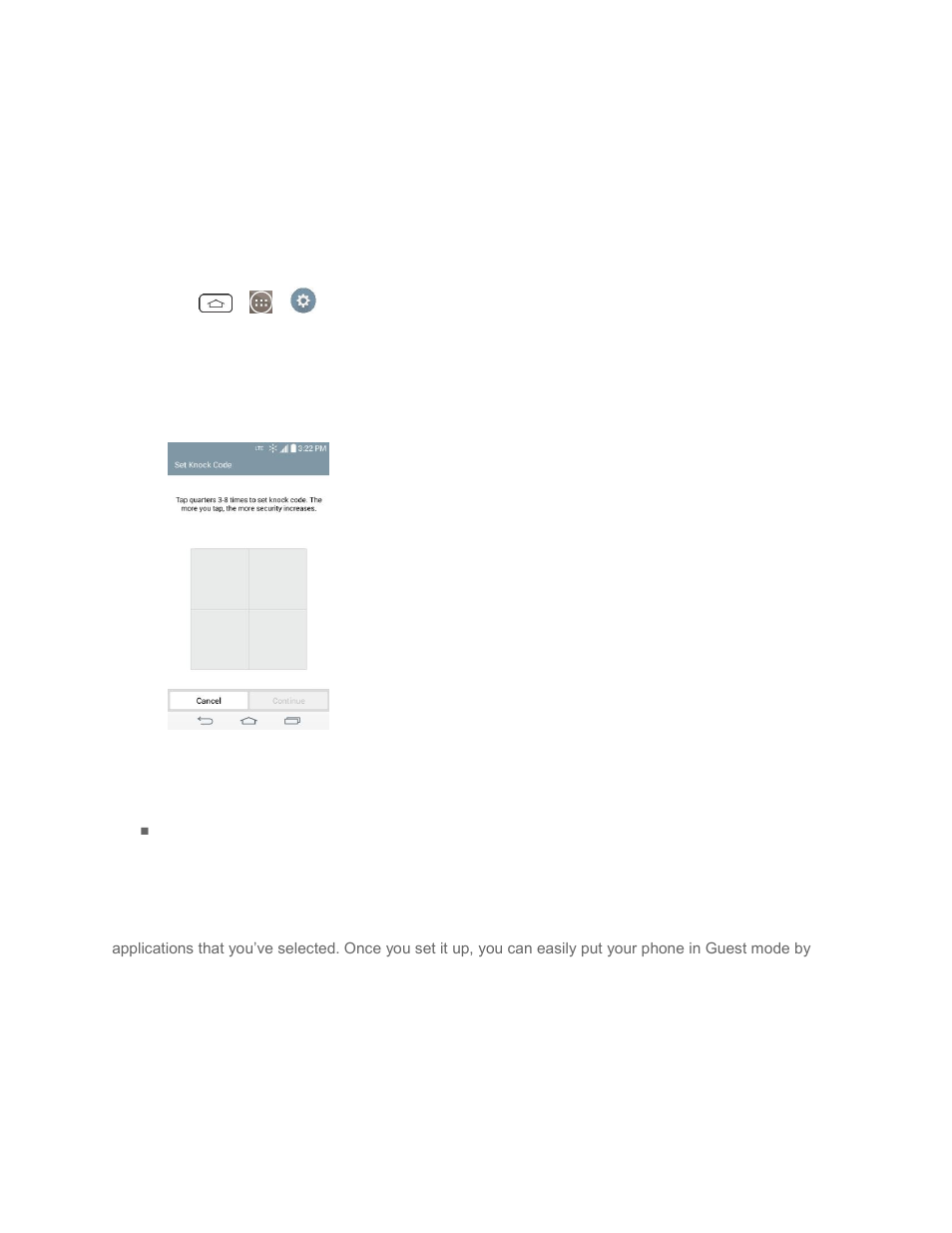 Unlock your screen using the knock code feature, Guest mode, Set up guest mode | LG LGLS990 User Manual | Page 23 / 195