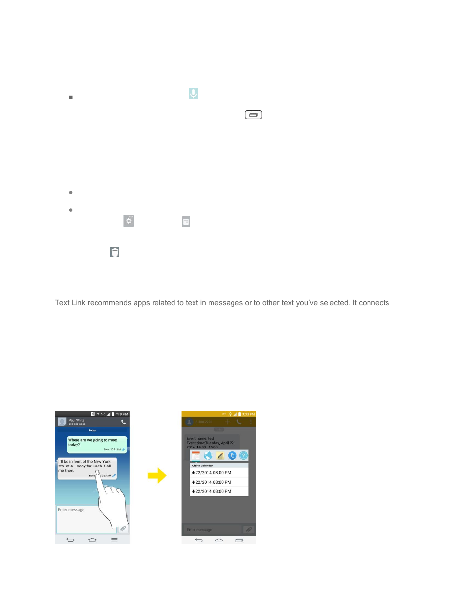 Phone and web search using voice command, Using clip tray, Text link | LG LGLS990 User Manual | Page 52 / 195