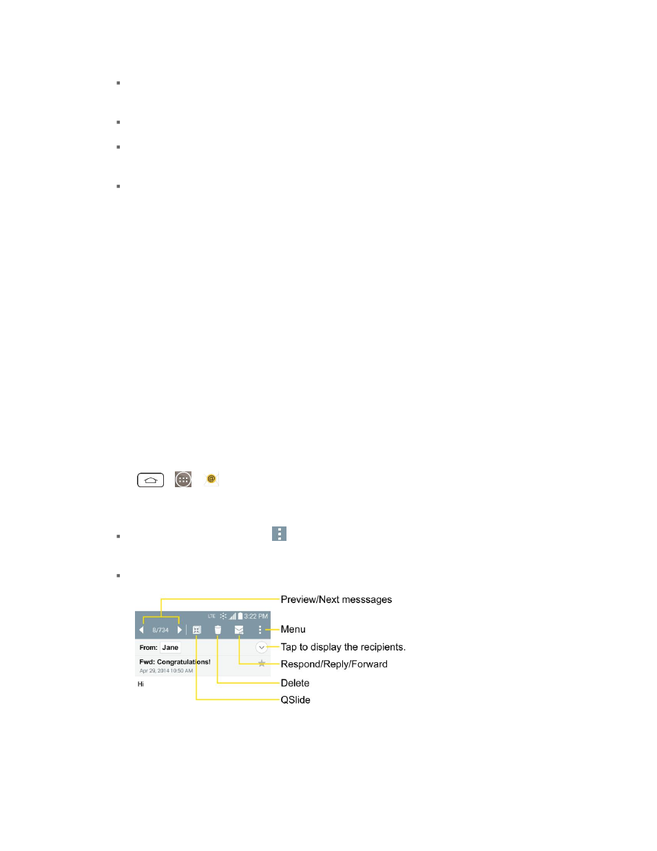Open email, Create and send email | LG LGLS990 User Manual | Page 90 / 195
