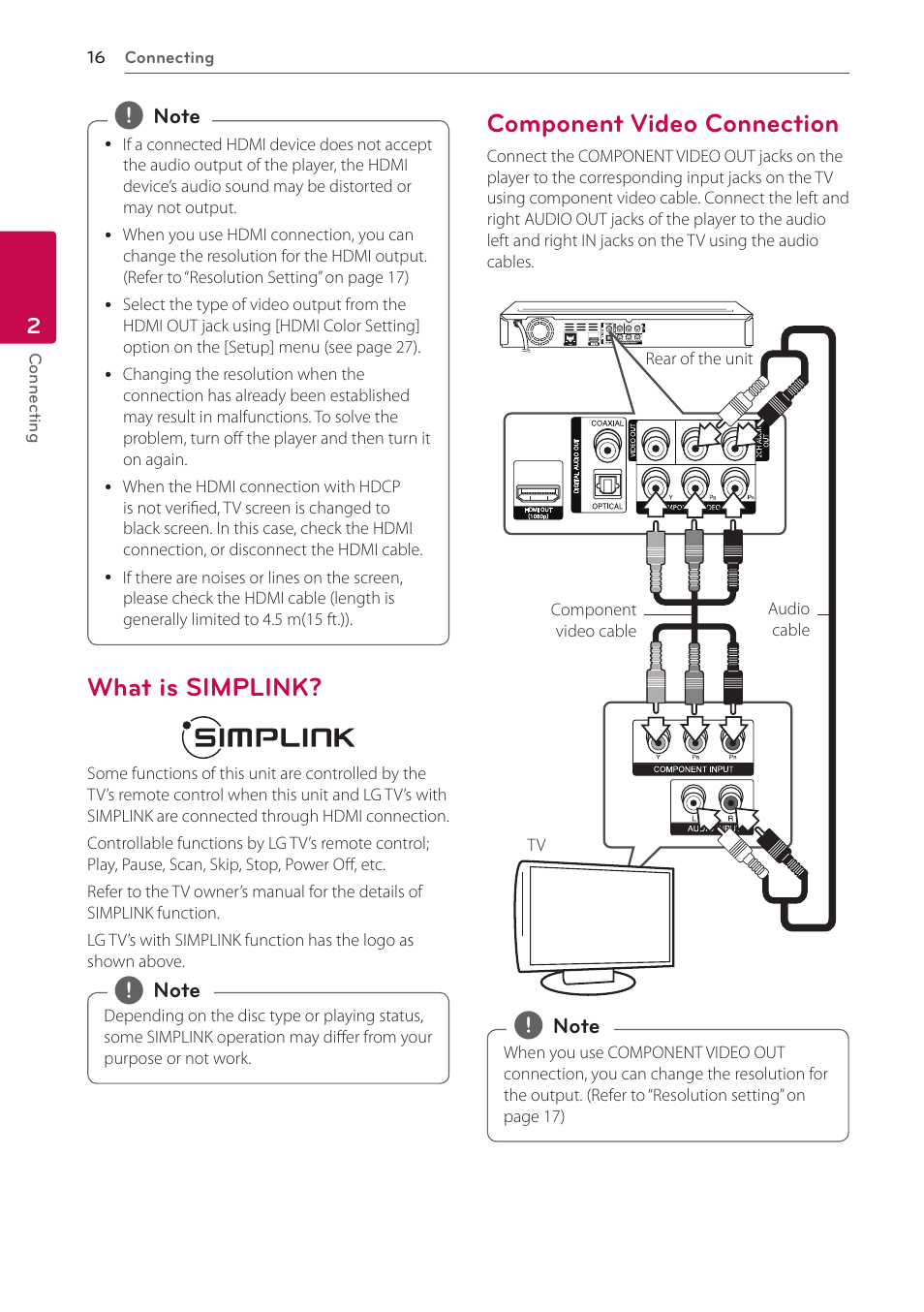 What is simplink, Component video connection | LG BD690 User Manual | Page 16 / 76