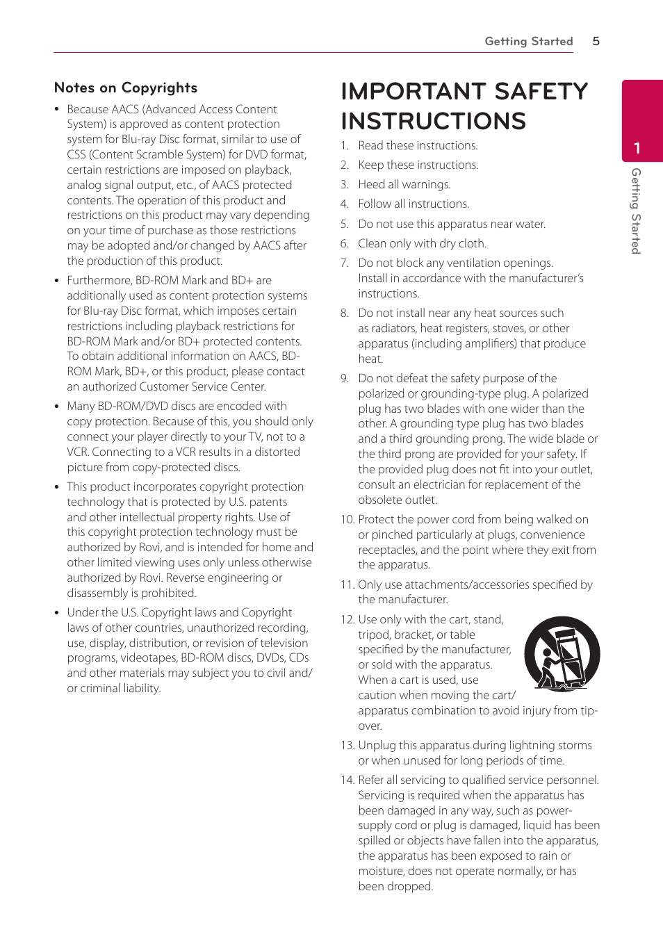 Important safety instructions | LG BD690 User Manual | Page 5 / 76