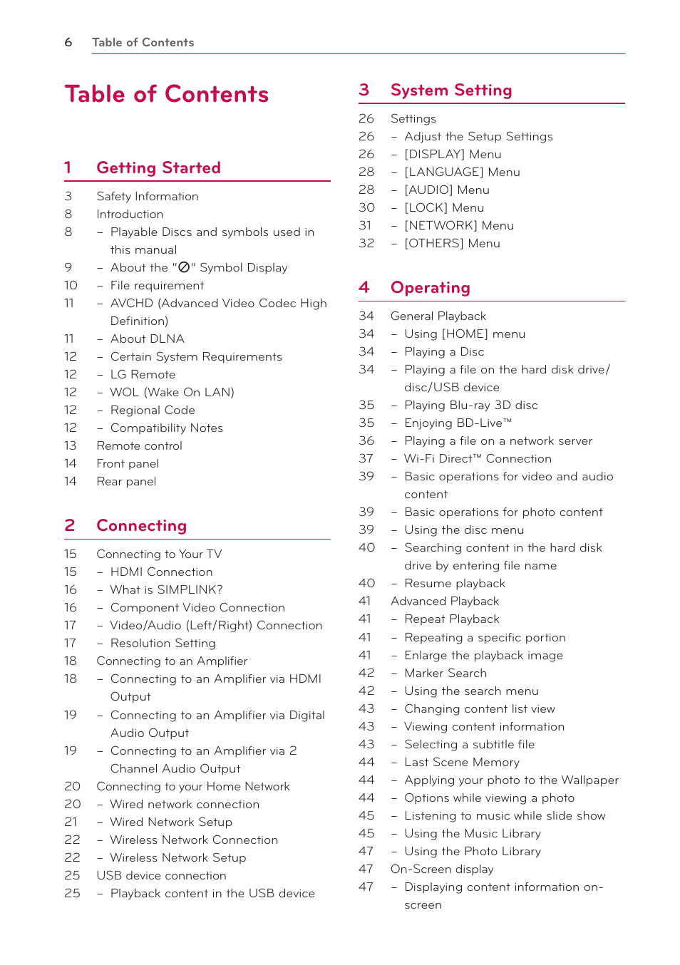 LG BD690 User Manual | Page 6 / 76