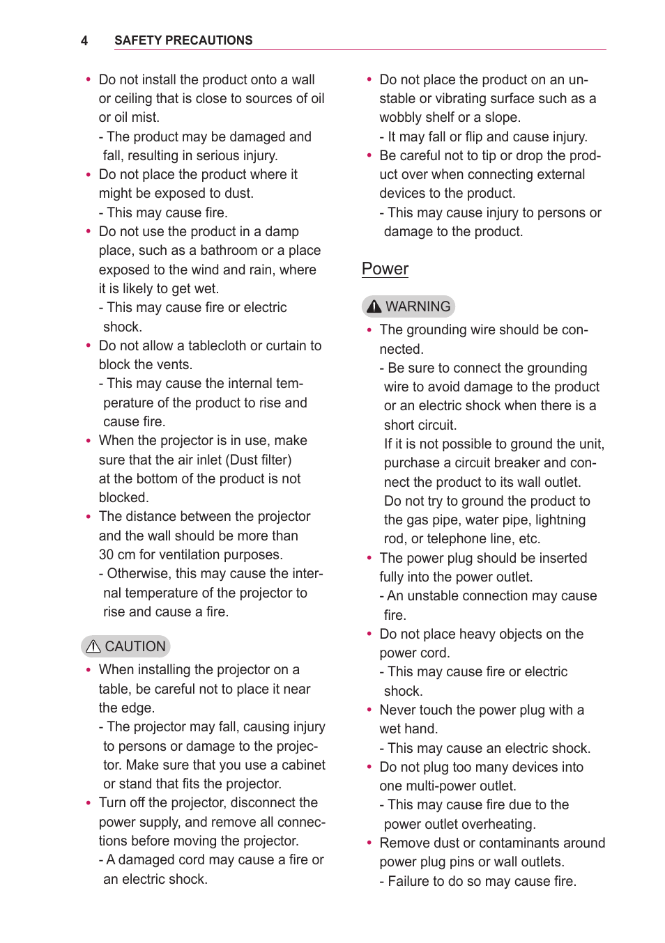 Power | LG BG630 User Manual | Page 4 / 69