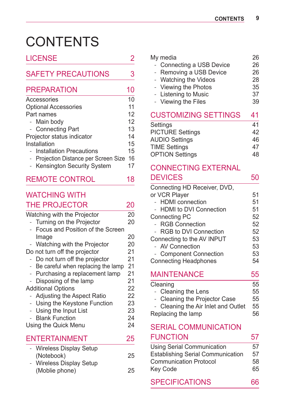 LG BG630 User Manual | Page 9 / 69