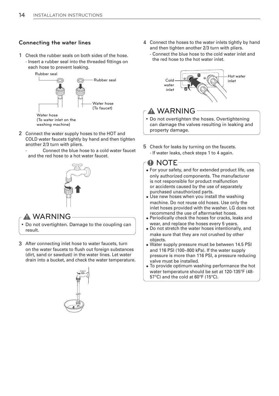 Warning | LG WM3570HVA User Manual | Page 14 / 96