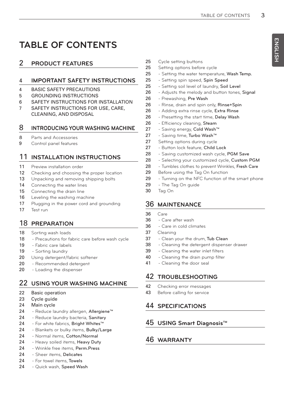 LG WM3570HVA User Manual | Page 3 / 96