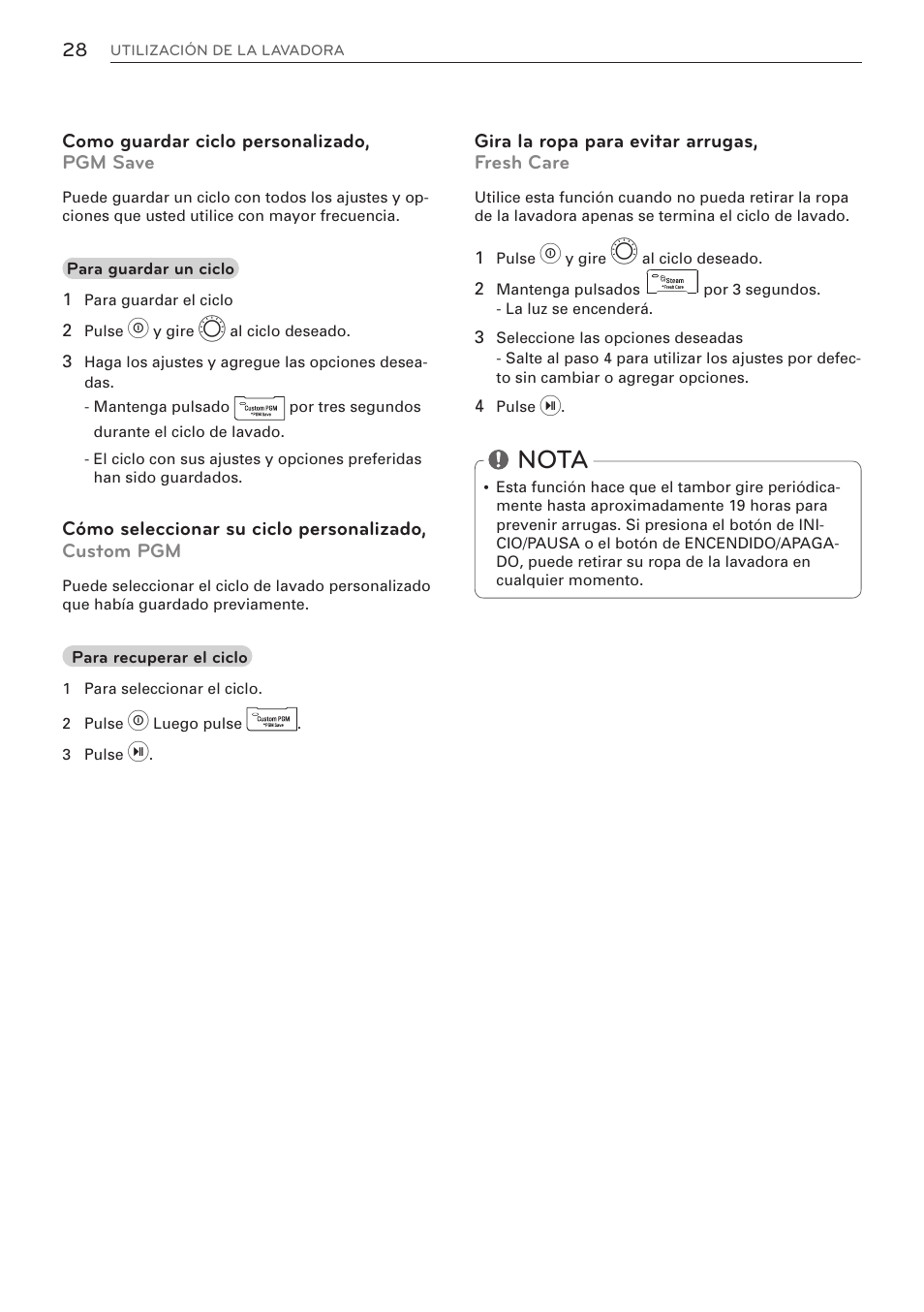 Nota | LG WM3570HVA User Manual | Page 76 / 96