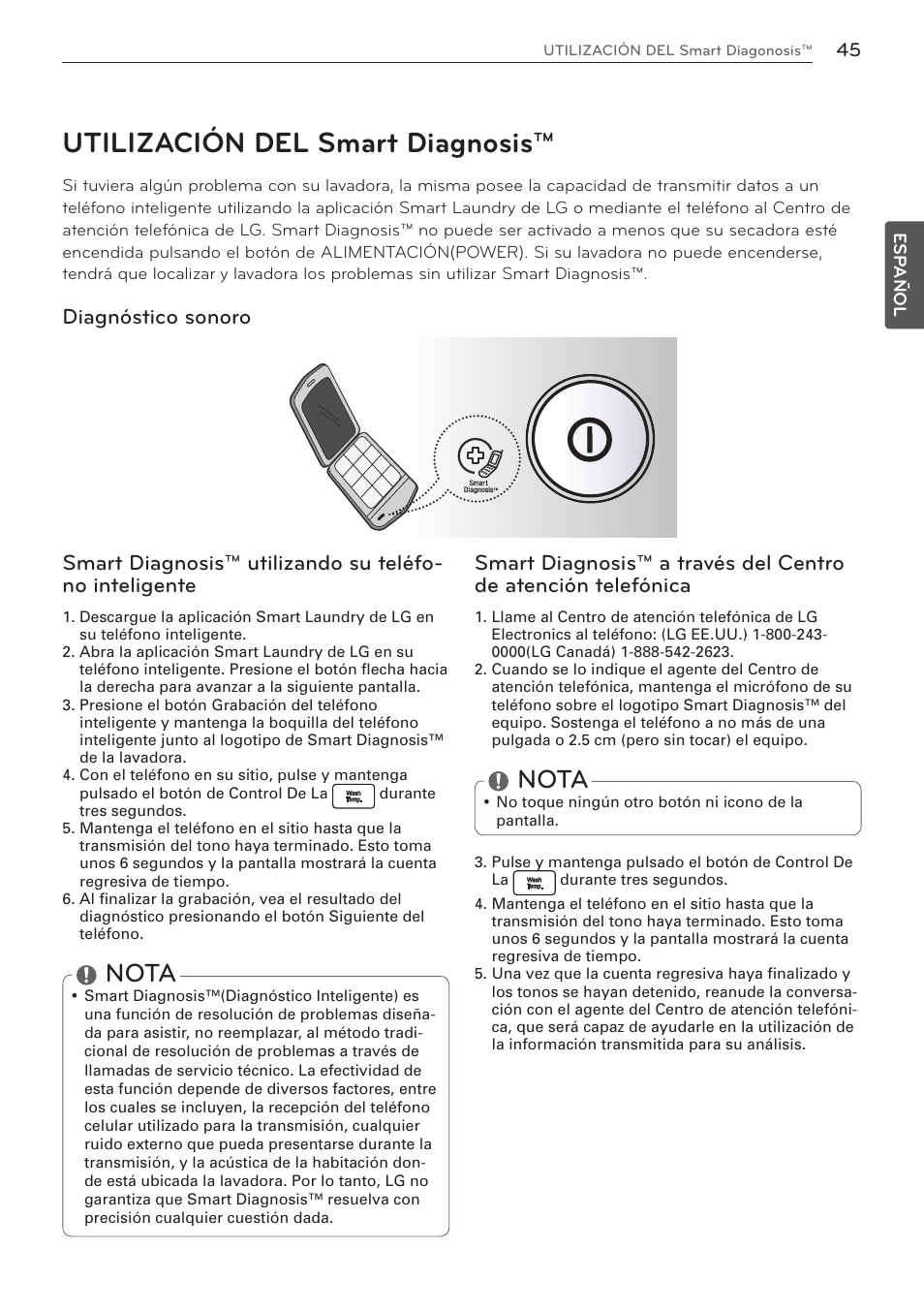 Utilización del smart diagnosis, Nota | LG WM3570HVA User Manual | Page 93 / 96