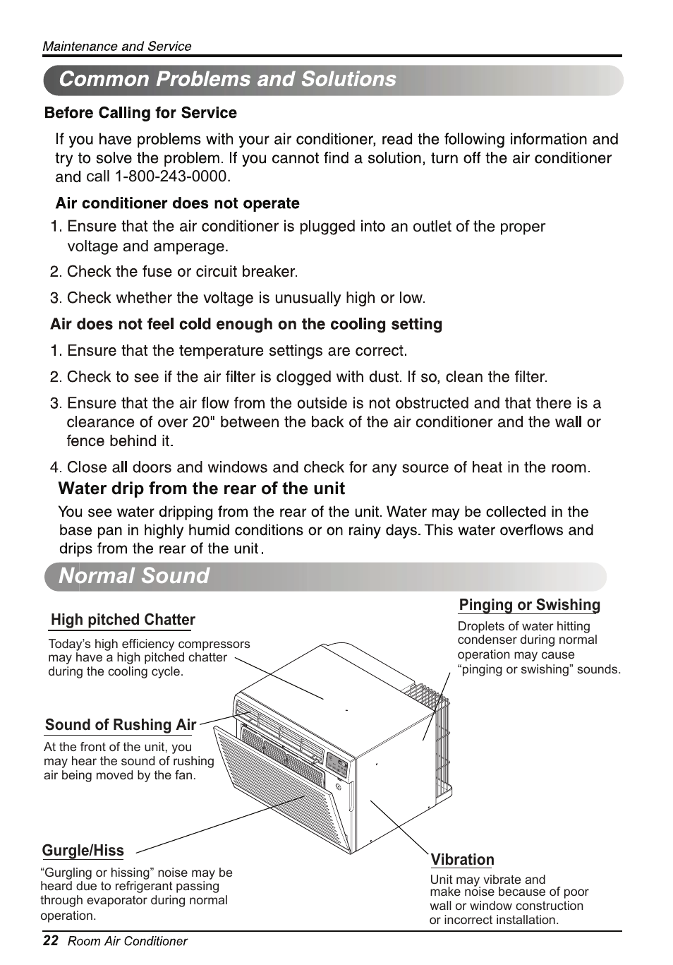 Normal sound, Water drip from the rear of the unit | LG LT0814CNR User Manual | Page 22 / 48