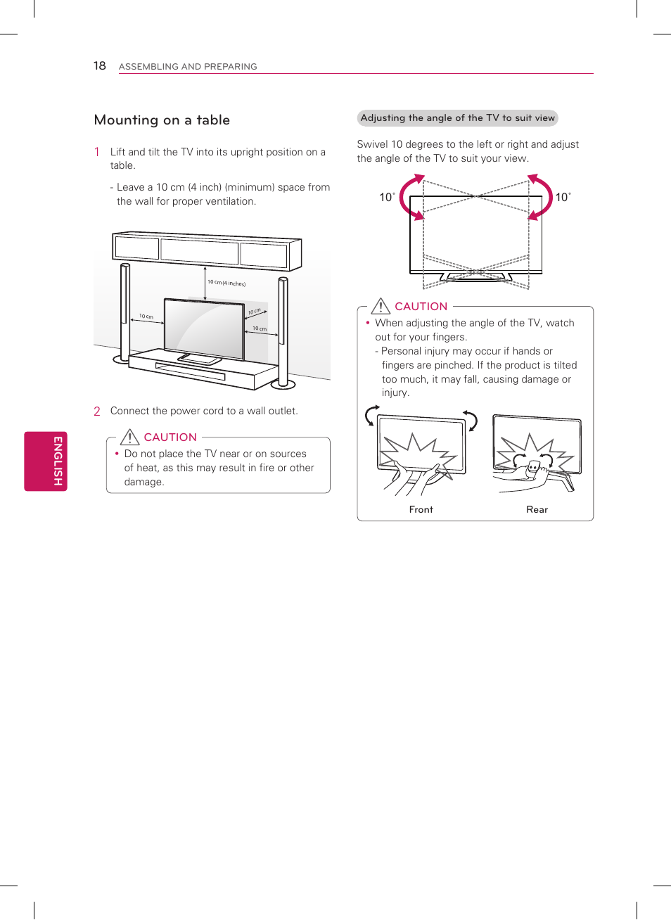 Mounting on a table | LG 47LM8600 User Manual | Page 18 / 44