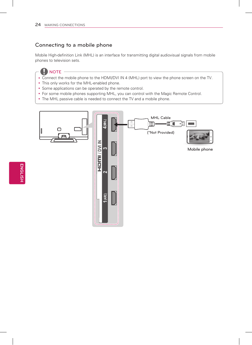 Connecting to a mobile phone | LG 47LM8600 User Manual | Page 24 / 44