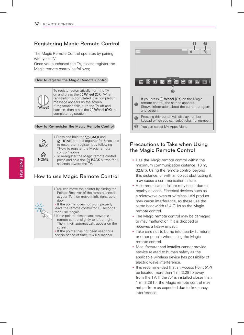 Registering magic remote control, How to use magic remote control | LG 47LM8600 User Manual | Page 32 / 44