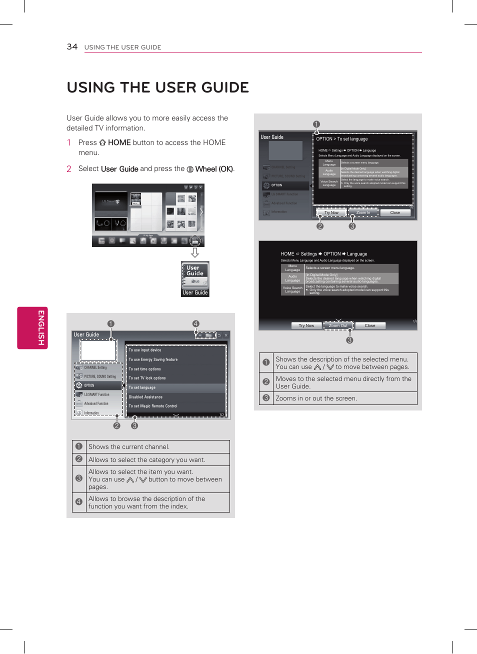 Using the user guide, English | LG 47LM8600 User Manual | Page 34 / 44