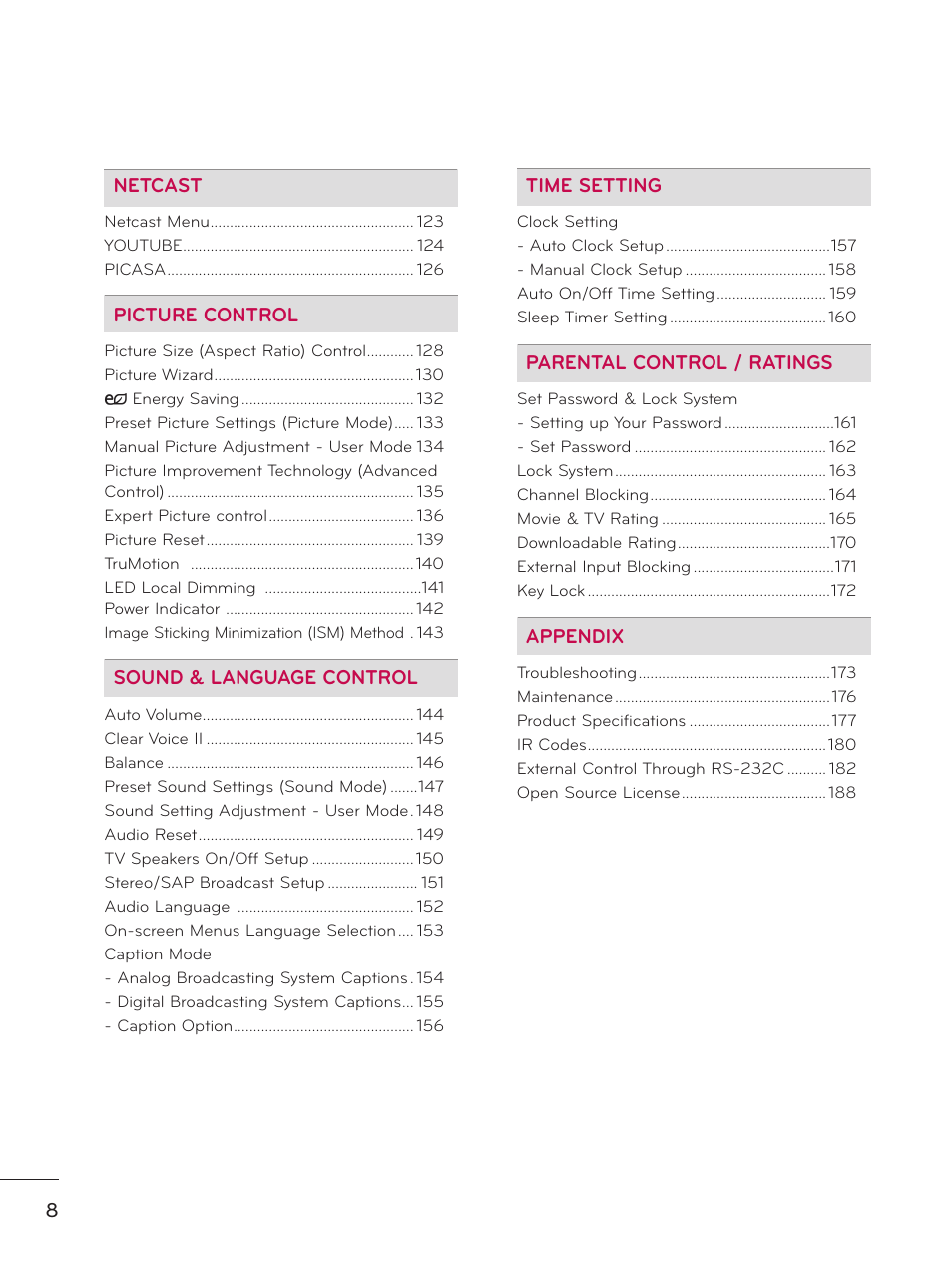 LG 50PK950 User Manual | Page 8 / 202