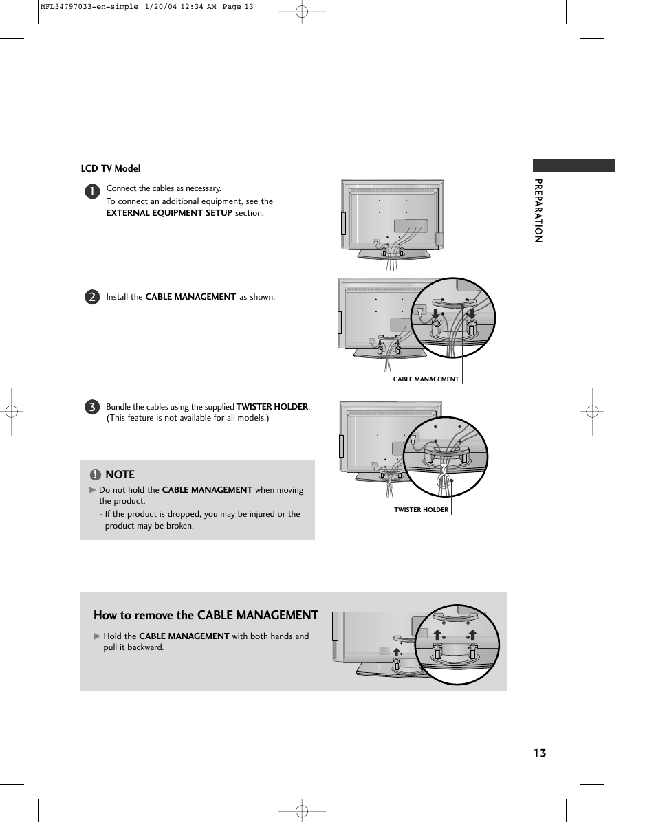 How to remove the cable management | LG 32LG10 User Manual | Page 15 / 34