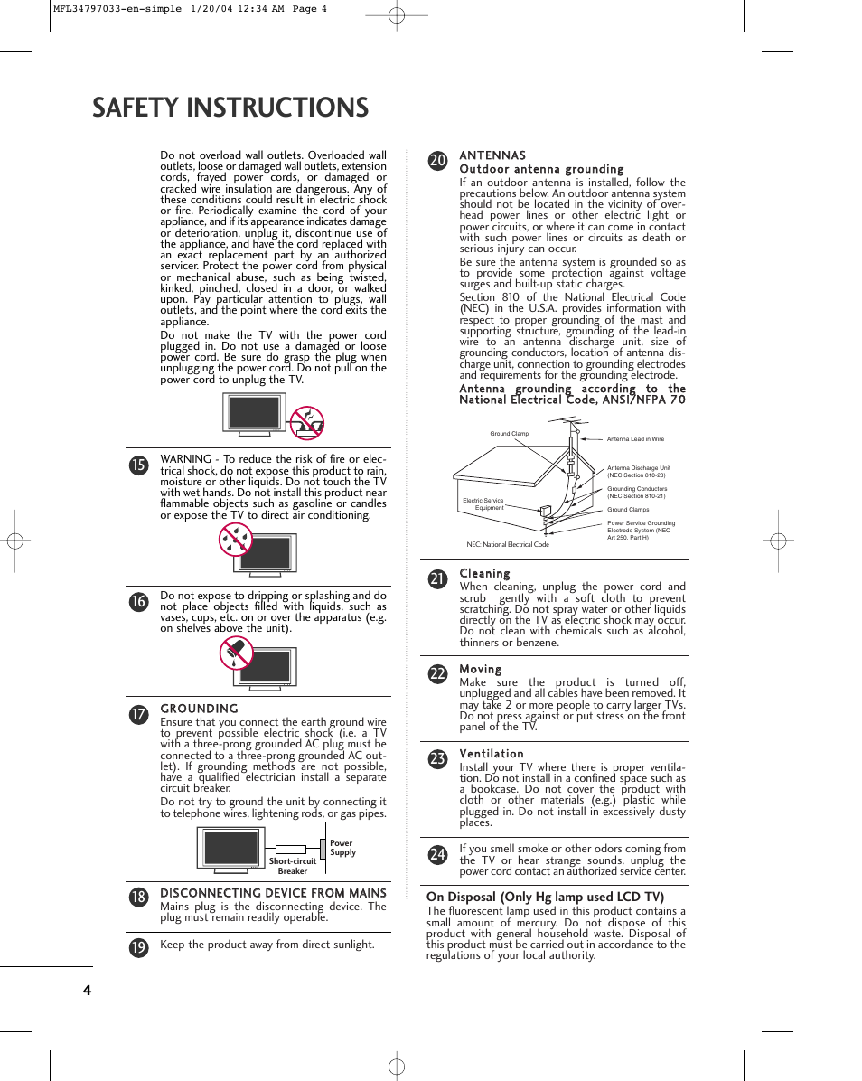 Safety instructions | LG 32LG10 User Manual | Page 6 / 34