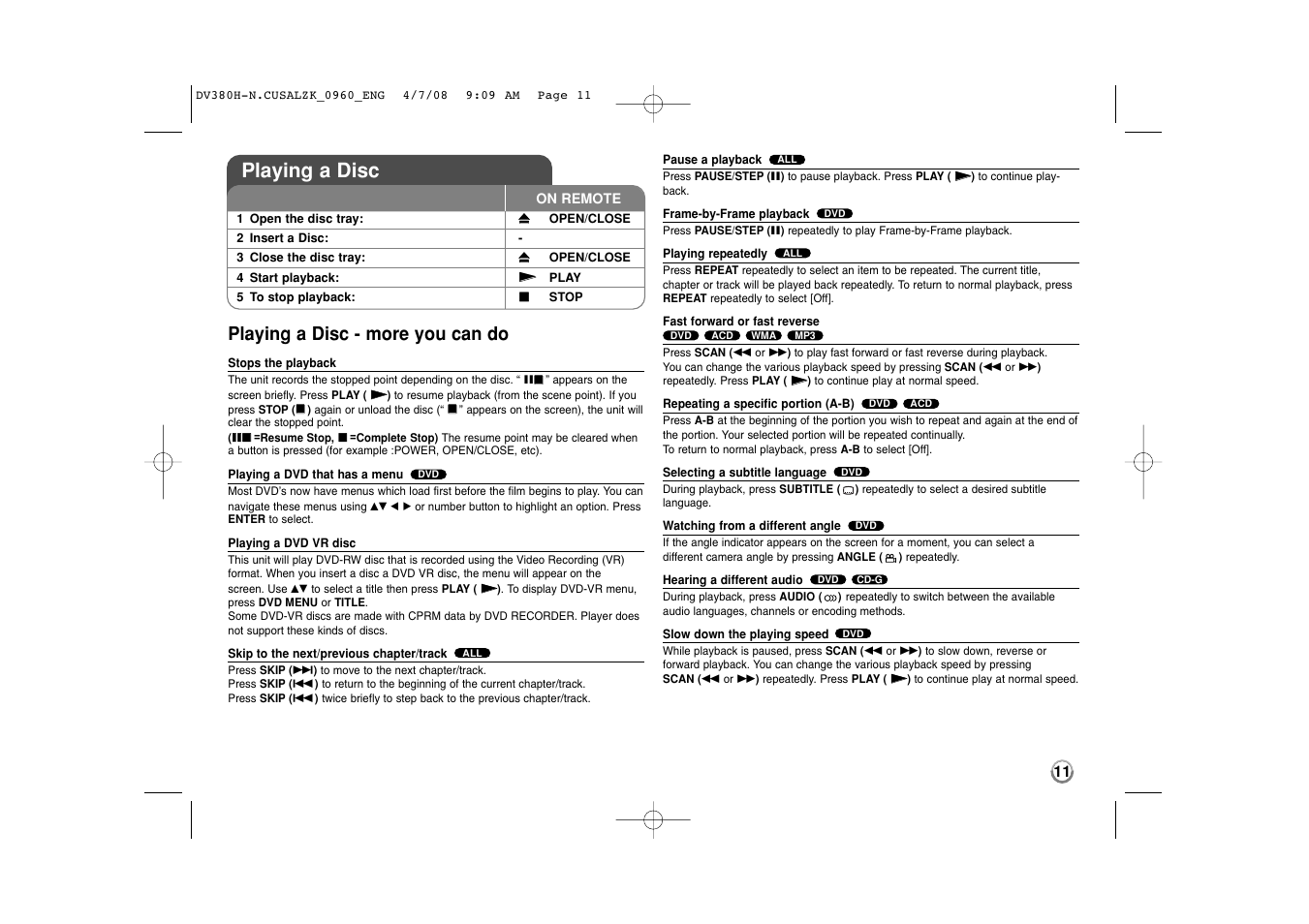 Playing a disc, Playing a disc - more you can do | LG DVB812 User Manual | Page 11 / 16