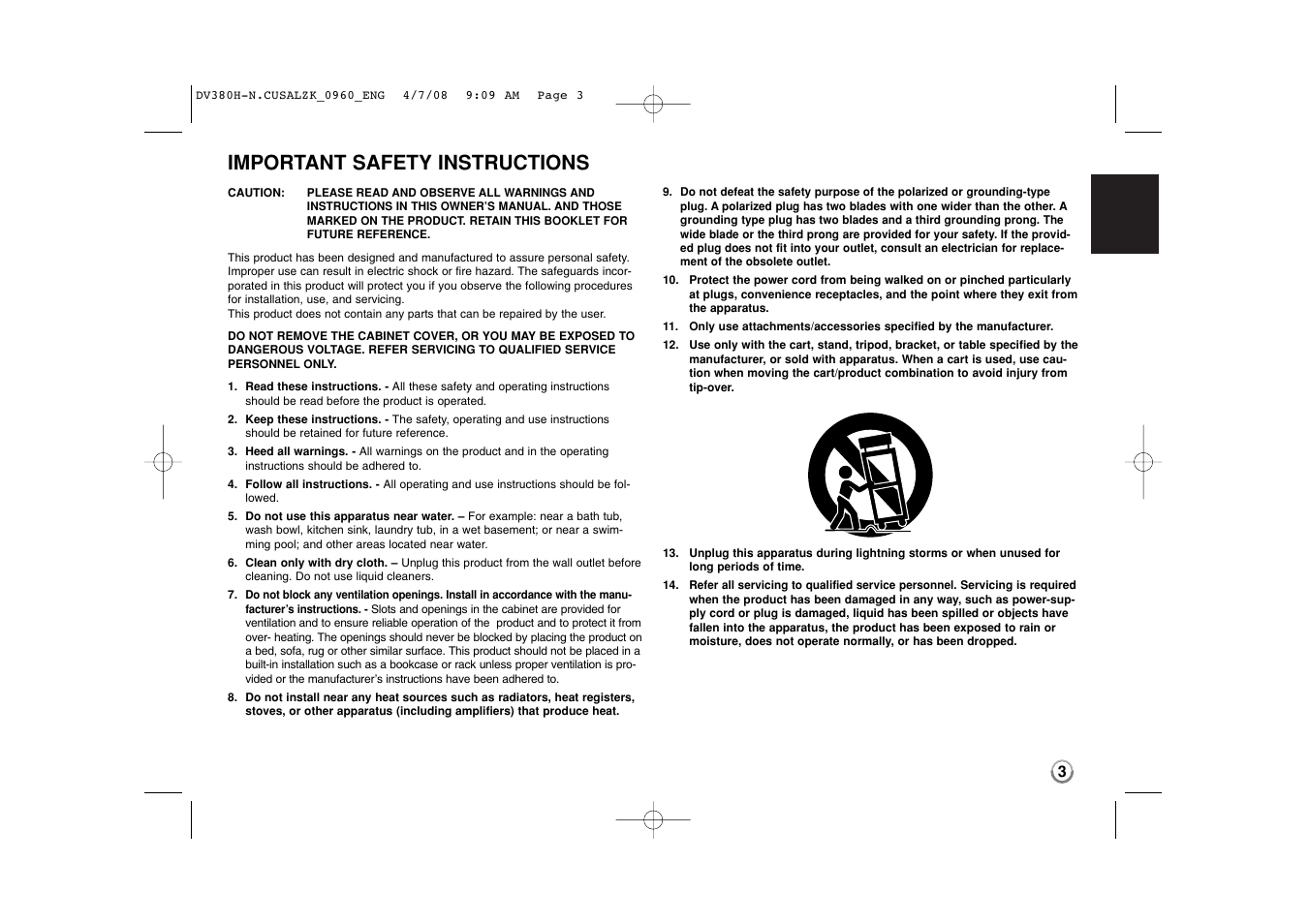 Important safety instructions | LG DVB812 User Manual | Page 3 / 16