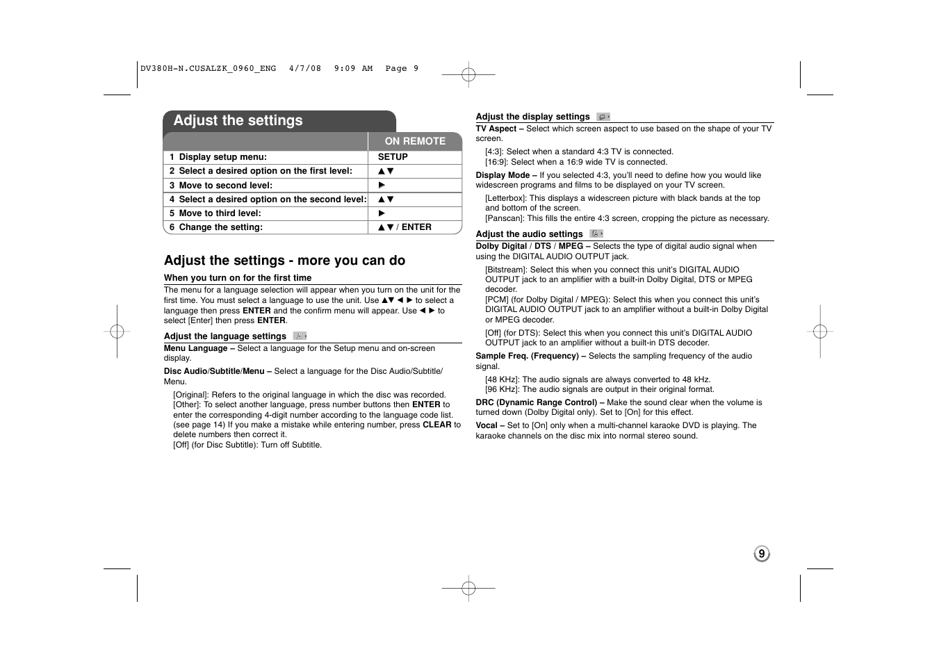 Adjust the settings, Adjust the settings - more you can do | LG DVB812 User Manual | Page 9 / 16