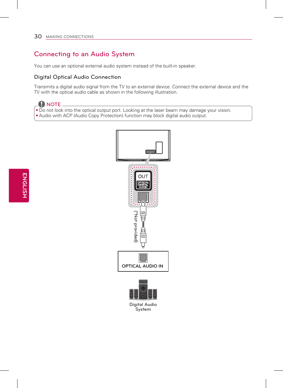Connecting to an audio system | LG 65UB9500 User Manual | Page 30 / 40
