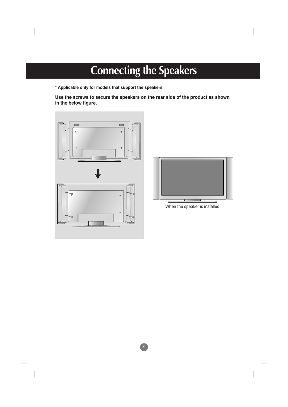 Connecting the speakers | LG M3701C-BA User Manual | Page 10 / 60