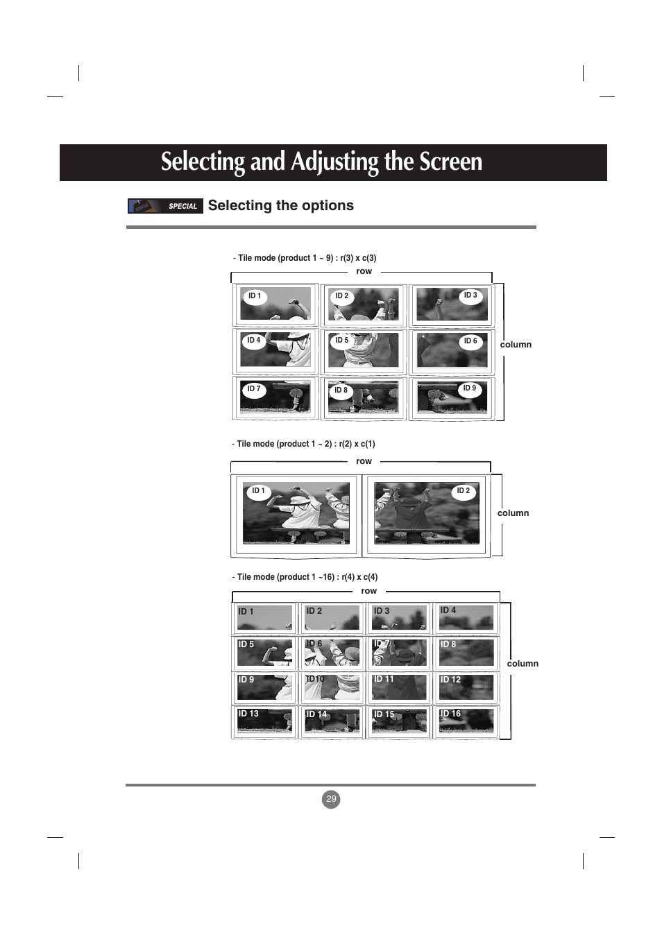 Selecting and adjusting the screen, Selecting the options | LG M3701C-BA User Manual | Page 30 / 60