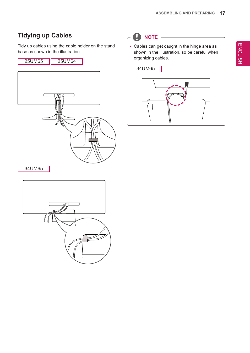 Tidying up cables | LG 34UM65-P User Manual | Page 17 / 42