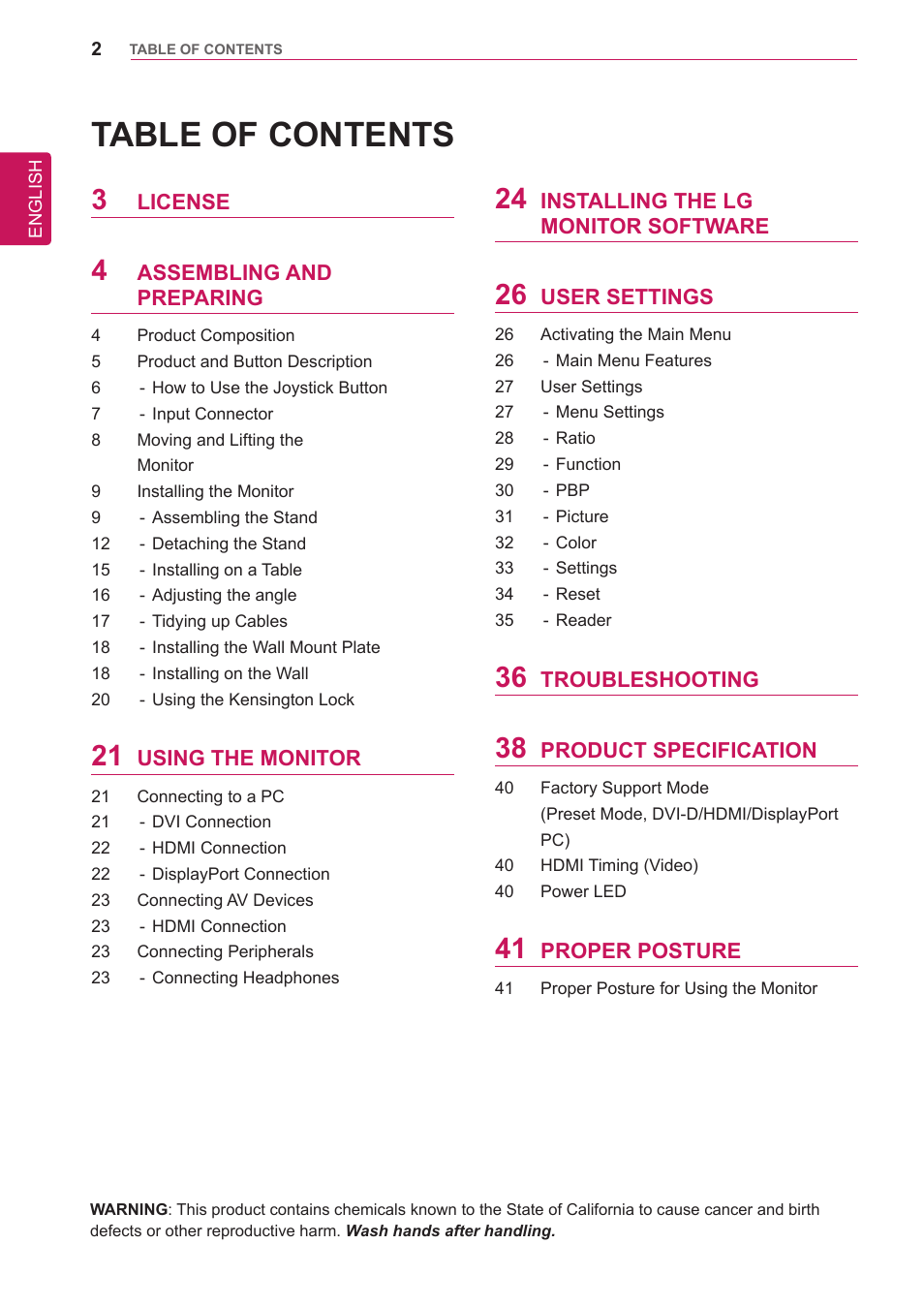 LG 34UM65-P User Manual | Page 2 / 42