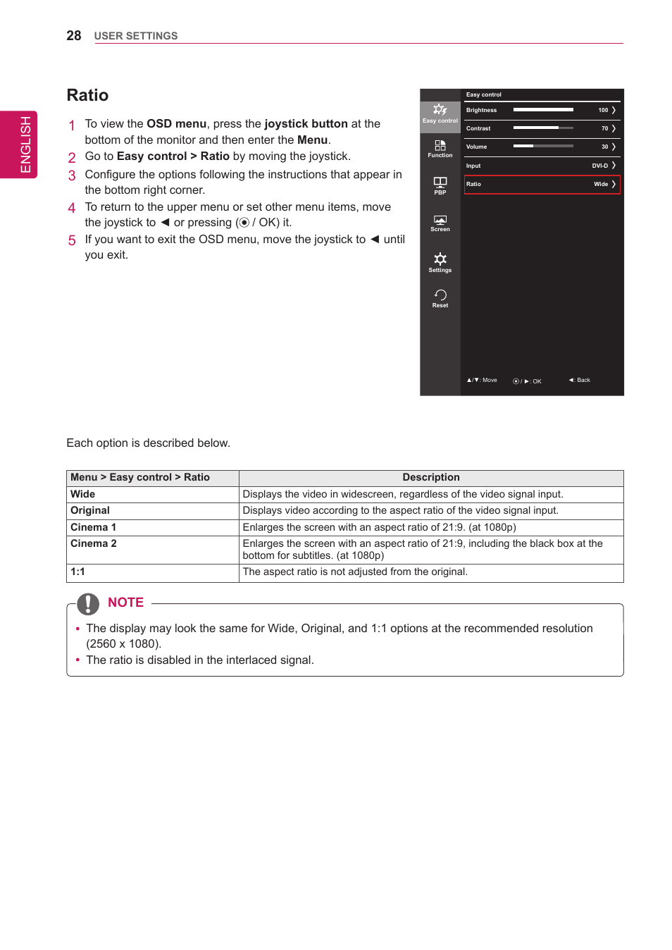 Ratio, English | LG 34UM65-P User Manual | Page 28 / 42