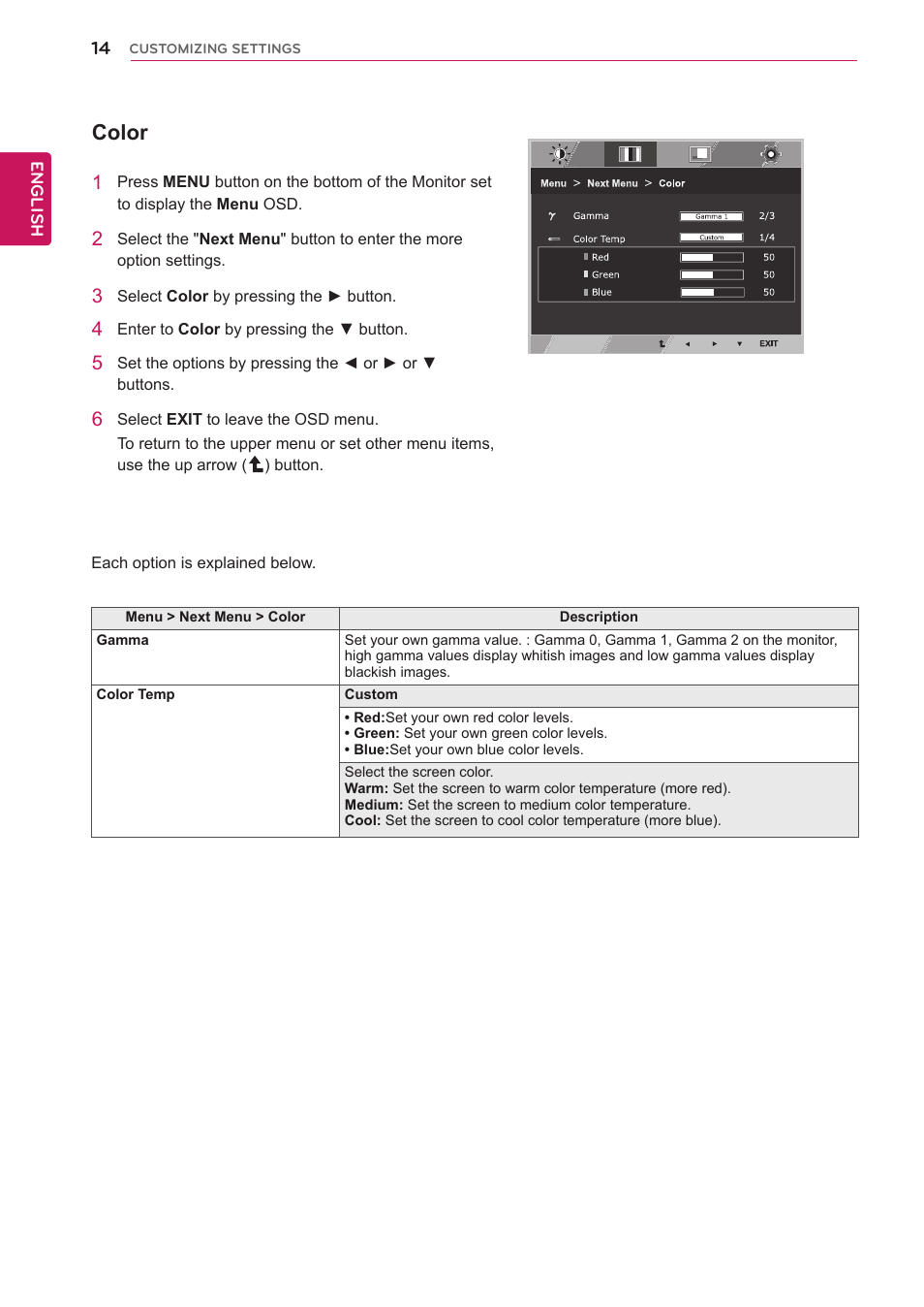 Color | LG 22EC33T-B User Manual | Page 15 / 28