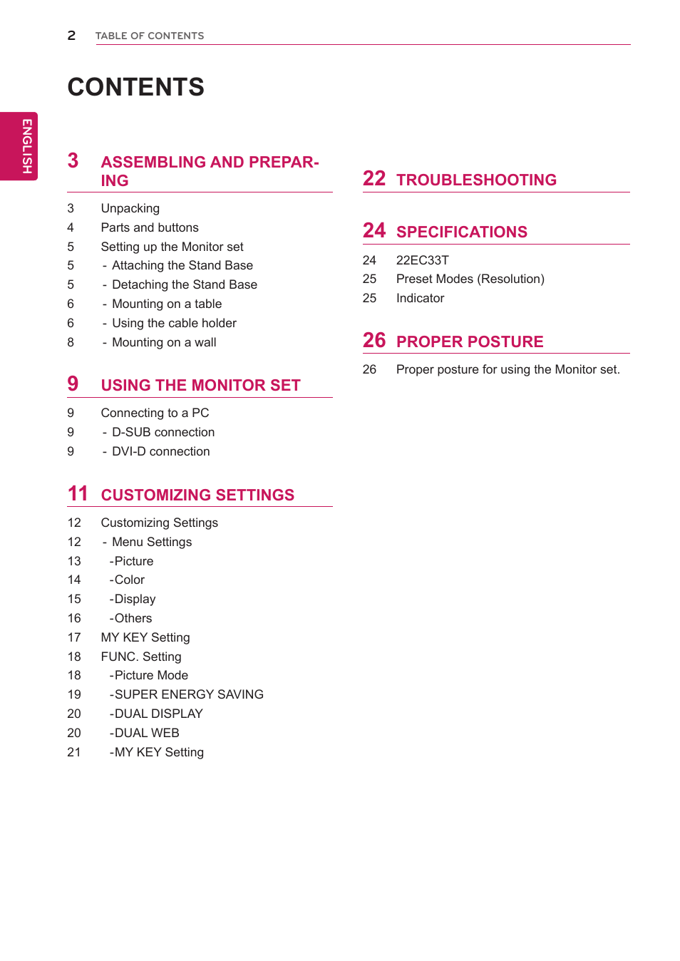 LG 22EC33T-B User Manual | Page 3 / 28