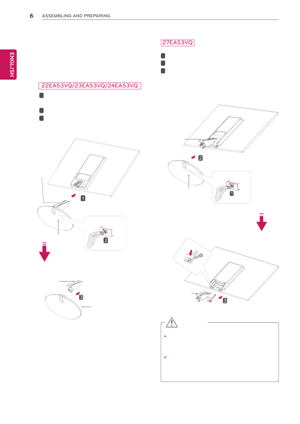 Detaching the stand base | LG 27EA53VQ-P User Manual | Page 6 / 31