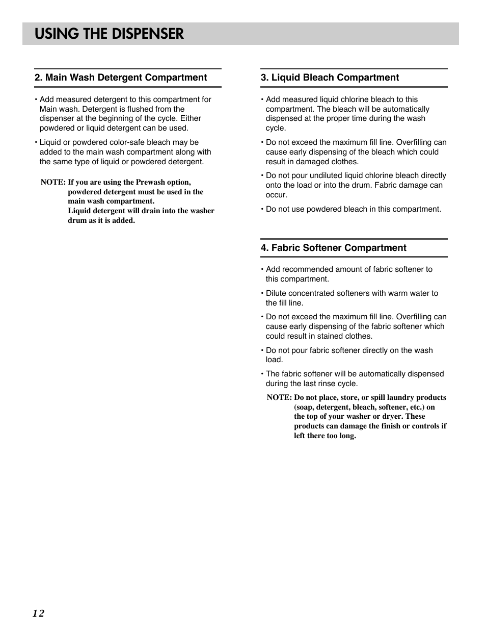 Using the dispenser | LG WM2032HW User Manual | Page 12 / 48