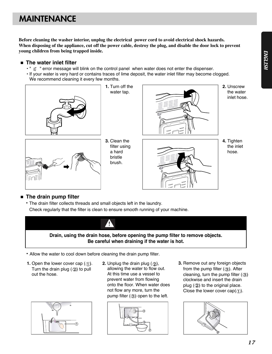 Caution, Maintenance | LG WM2032HW User Manual | Page 17 / 48