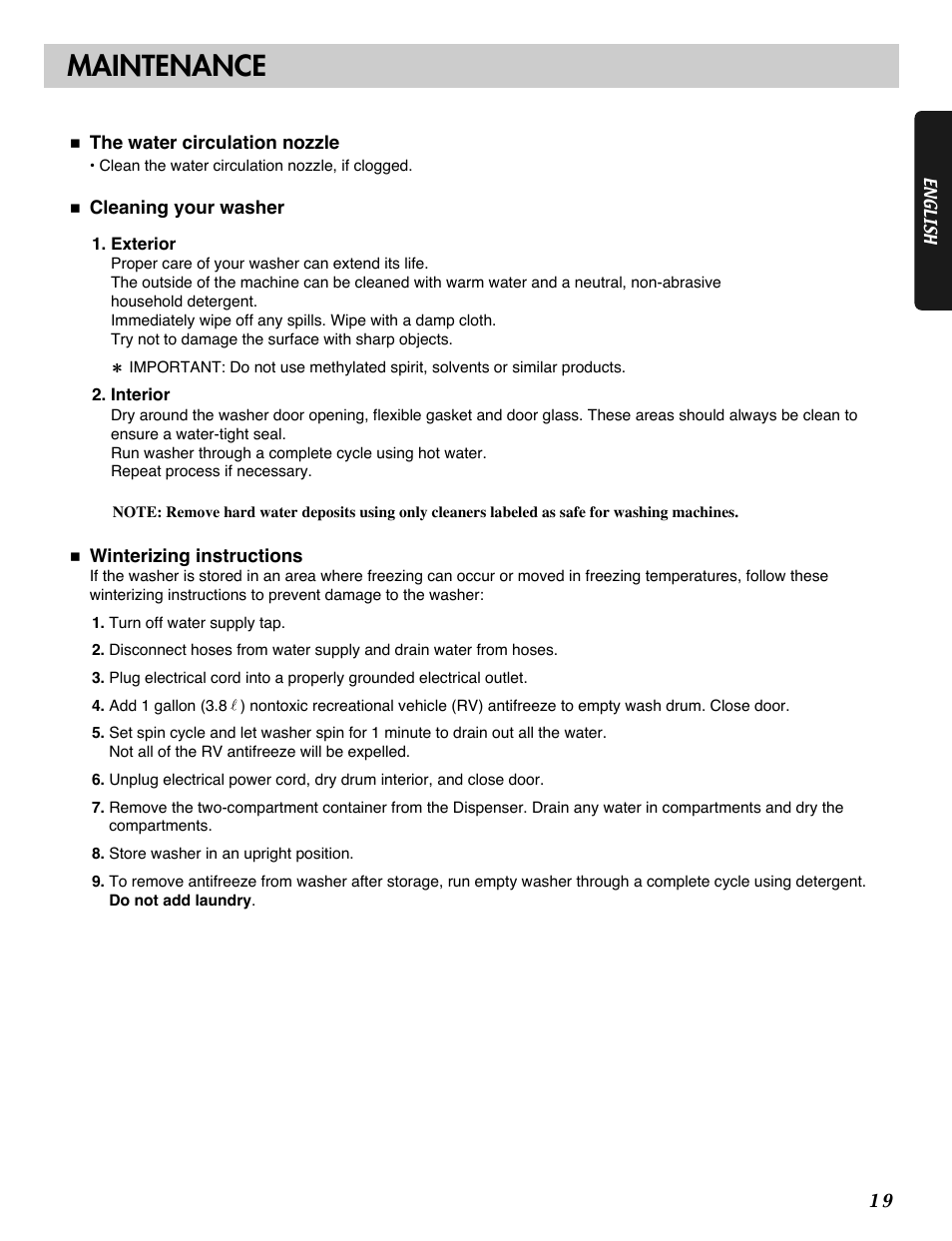 Maintenance | LG WM2032HW User Manual | Page 19 / 48