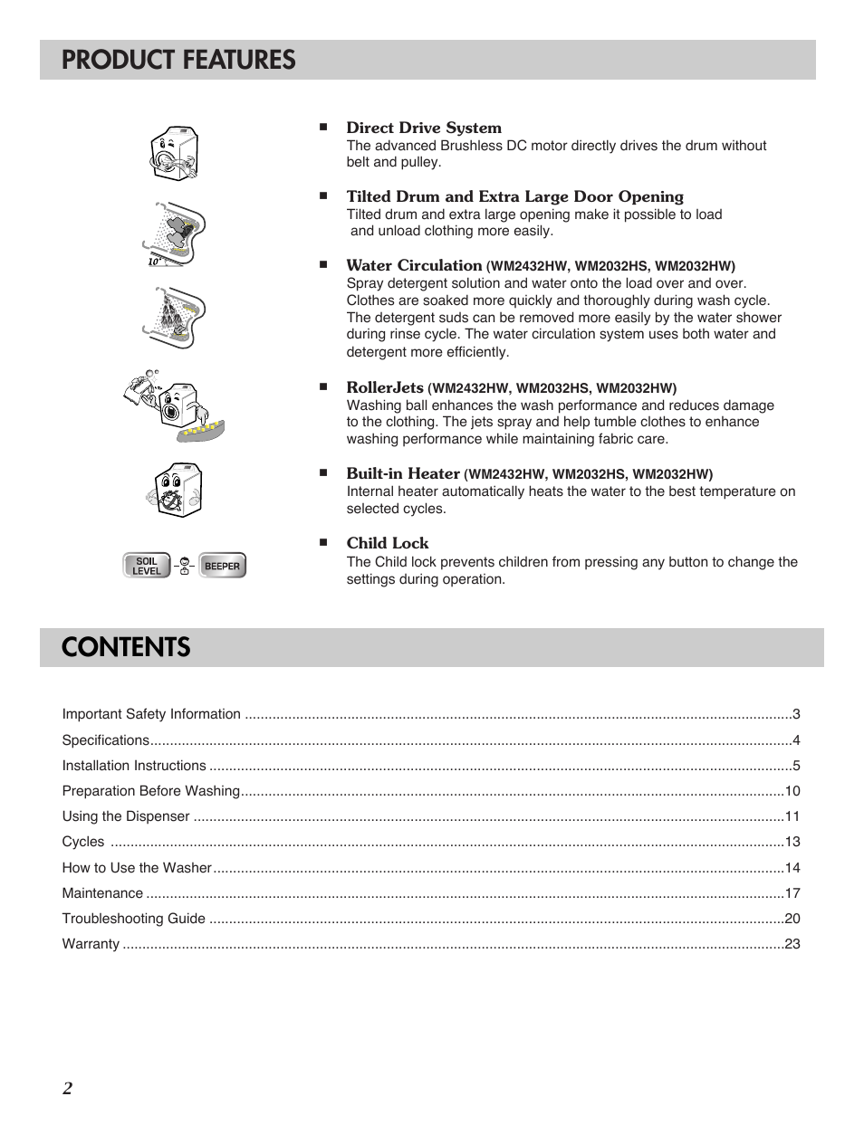 LG WM2032HW User Manual | Page 2 / 48